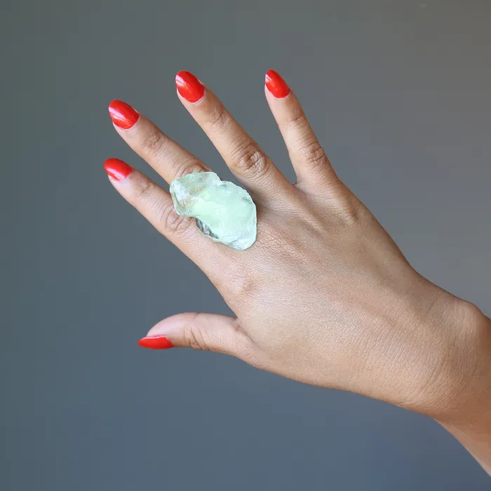 Satin Crystals Rings Green Calcite Ring Rock Candy Bronze Adjustable