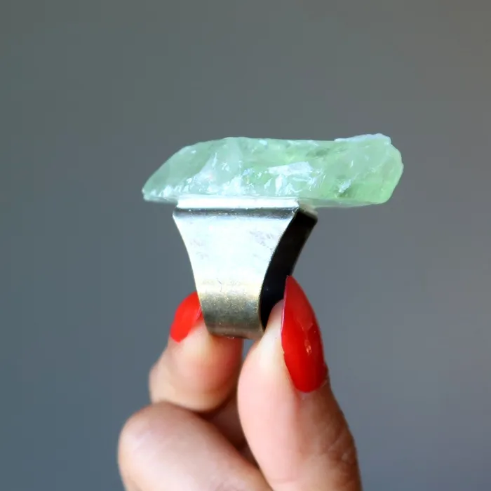 Satin Crystals Rings Green Calcite Ring Rock Candy Bronze Adjustable