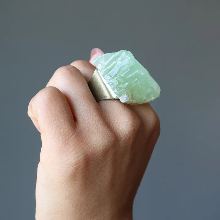Satin Crystals Rings Green Calcite Ring Rock Candy Bronze Adjustable