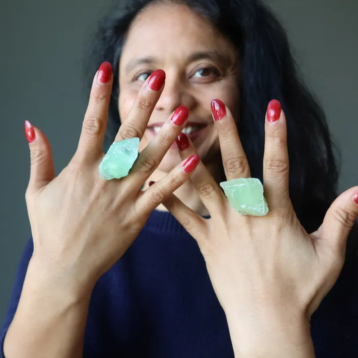 Satin Crystals Rings Green Calcite Ring Rock Candy Bronze Adjustable