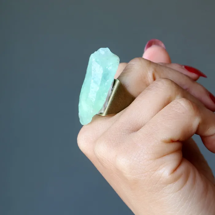 Satin Crystals Rings Green Calcite Ring Rock Candy Bronze Adjustable