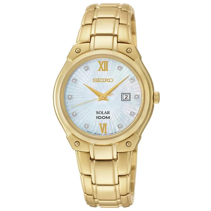 Seiko Earrings Seiko SUT216 Womens Solar Core MOP Dial Yellow Gold Tone Steel Diamond Watch Seiko Earrings Seiko SUT216 Womens Solar Core MOP Dial Yellow Gold Tone Steel Diamond Watch