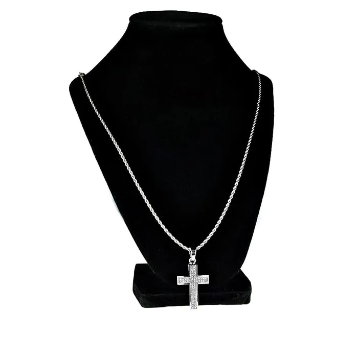 Silver Tone Iced Curved Micro Cross Rope Chain 24 Bling Cartel Admin Rings