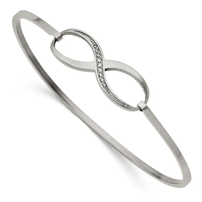 Stainless Steel Infinity Polished CZ Bangle Chisel Bracelets