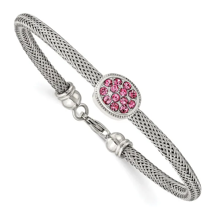 Stainless Steel Polished and Textured Pink Crystal 725in Bracelet Chisel Bracelets Stainless Steel Polished and Textured Pink Crystal 725in Bracelet Chisel Bracelets