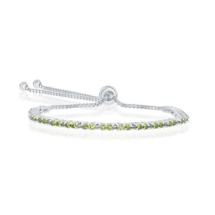 Sterling Silver 2mm Peridot CZ August Birthstone Bolo Bracelet Classic Bracelets Sterling Silver 2mm Peridot CZ August Birthstone Bolo Bracelet Classic Bracelets