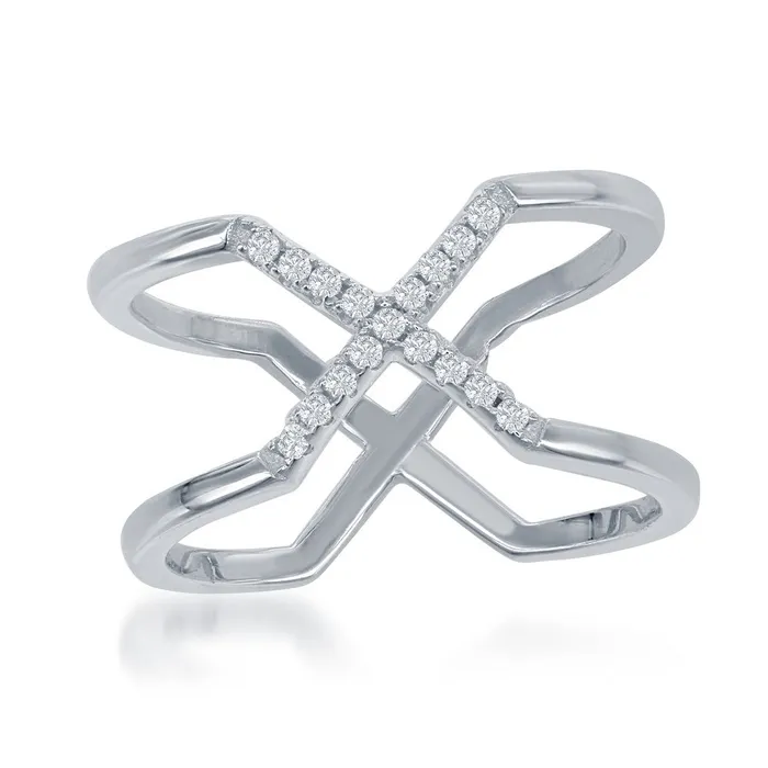 Sterling Silver Center CZ X Double Band Ring W1371 Classic Rings