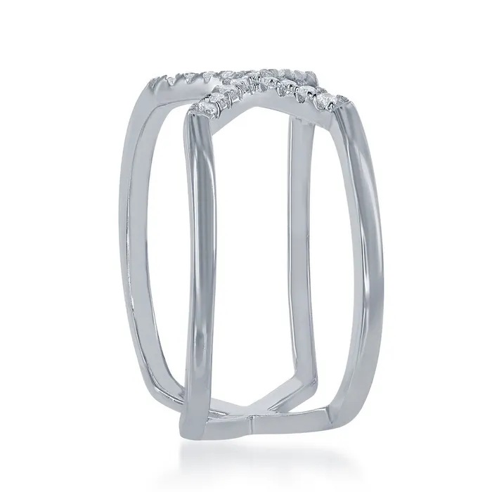 Sterling Silver Center CZ X Double Band Ring W1371 Classic Rings