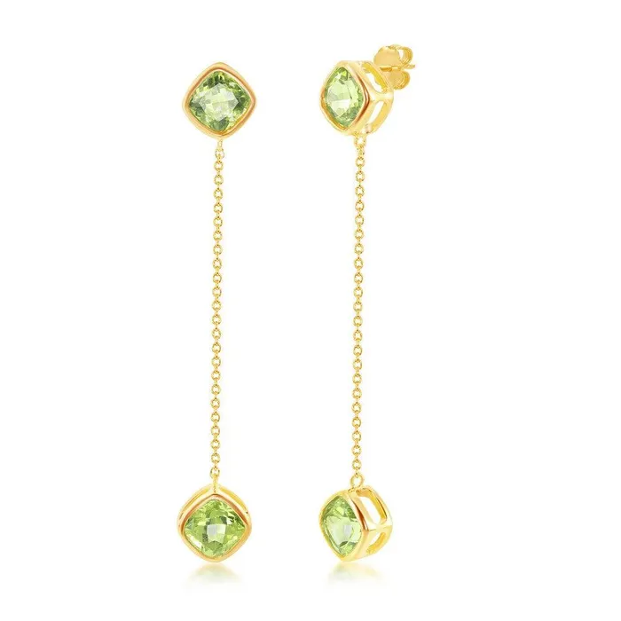 Sterling Silver Hanging Chain Peridot Earrings Classic Earrings