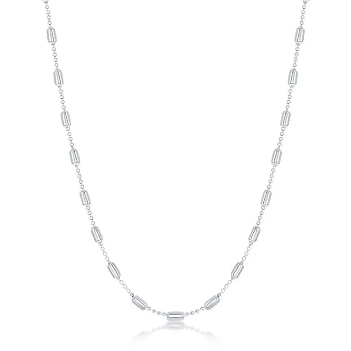 Sterling Silver Rhodium Plated Long Bead Chain 20 Classic Necklaces