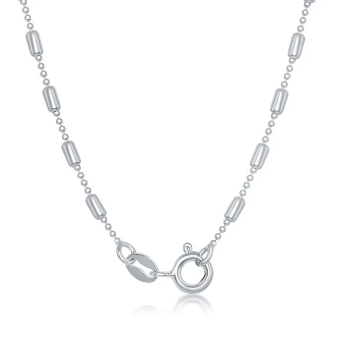 Sterling Silver Rhodium Plated Long Bead Chain 20 Classic Necklaces