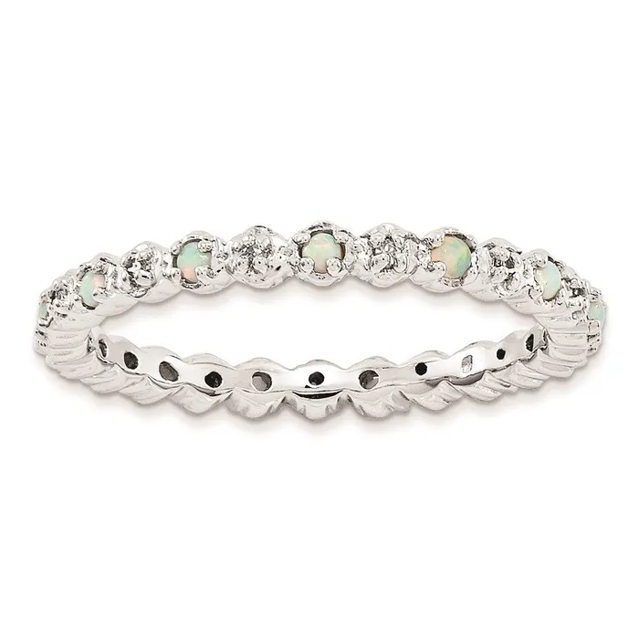 Sterling Silver Stackable Expressions Created Opal Diamond Ring QSK991 Stackable Expressions Rings Sterling Silver Stackable Expressions Created Opal Diamond Ring QSK991 Stackable Expressions Rings