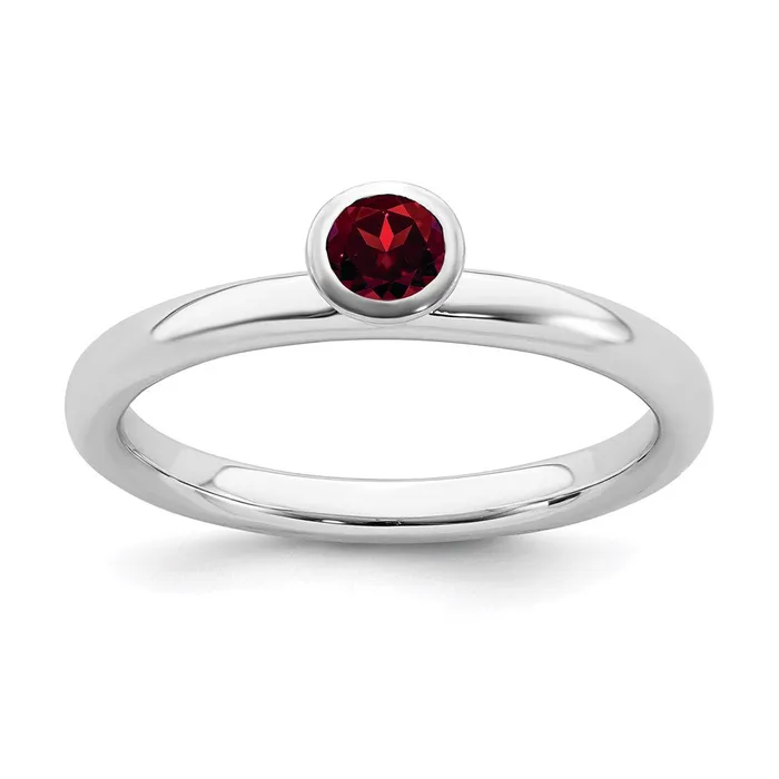 Sterling Silver Stackable Expressions High 4mm Round Garnet Ring QSK458 Stackable Expressions Rings Sterling Silver Stackable Expressions High 4mm Round Garnet Ring QSK458 Stackable Expressions Rings
