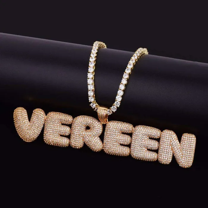 VVS Jewelry Necklaces Custom Bubble Name or Letter Necklace Personalized Jewelry for Men Women