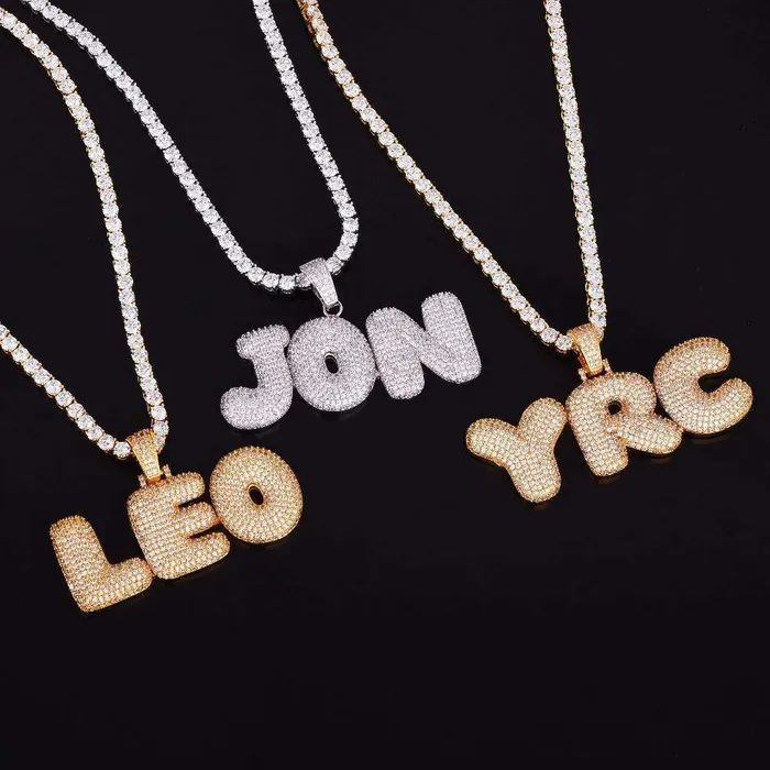 VVS Jewelry Necklaces Custom Bubble Name or Letter Necklace Personalized Jewelry for Men Women