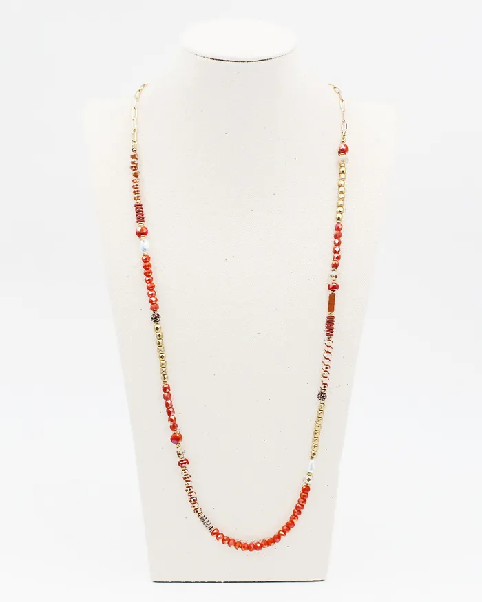 06012023H21 Necklaces Faceted Crystal Beaded Long Strand Necklace