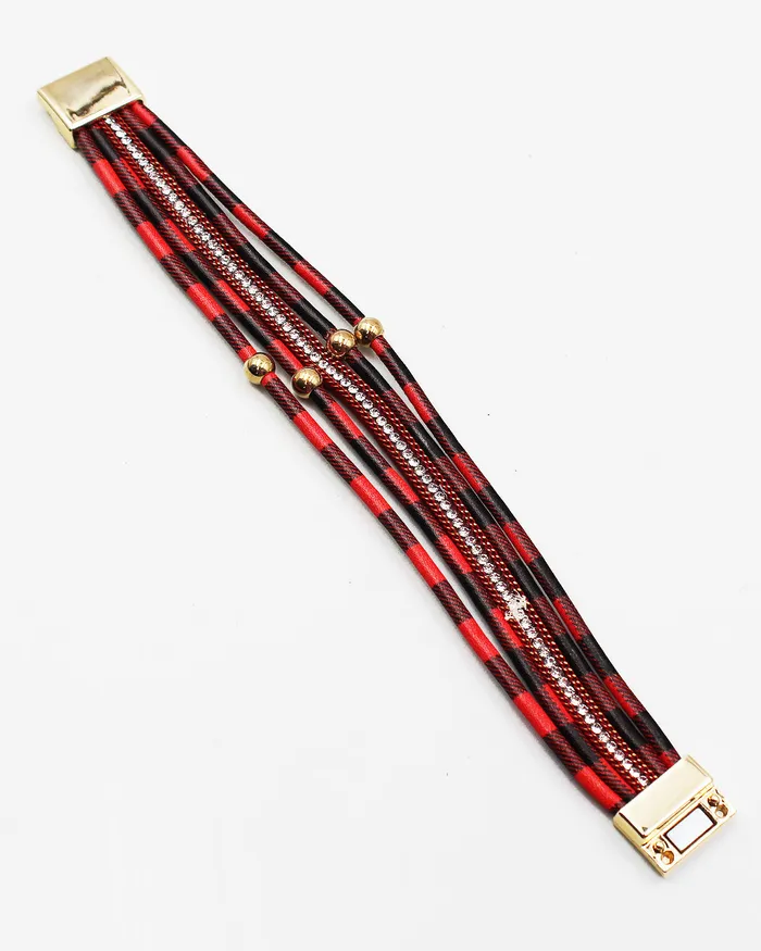 120722 Bracelets Plaid Print Layered Magnetic Link Bracelet 120722 Bracelets Plaid Print Layered Magnetic Link Bracelet