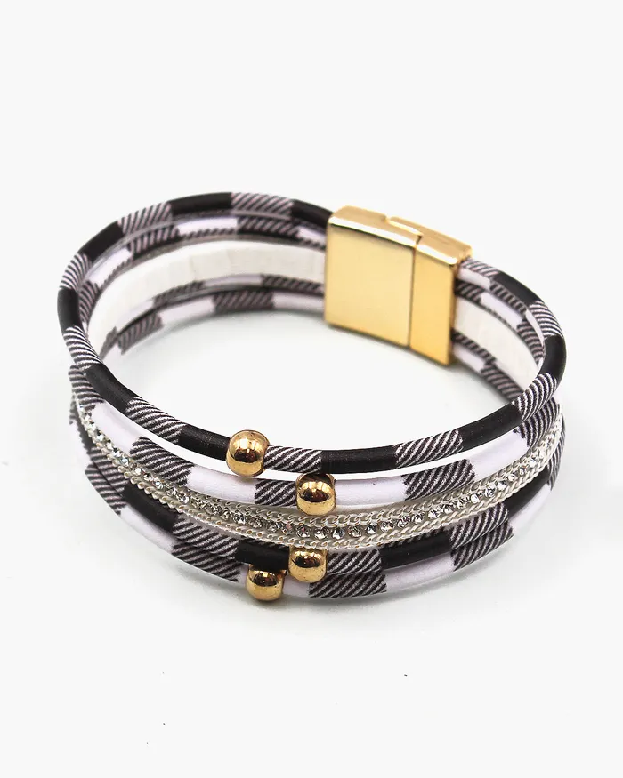 120722 Bracelets Plaid Print Layered Magnetic Link Bracelet 120722 Bracelets Plaid Print Layered Magnetic Link Bracelet
