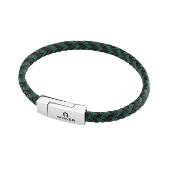Aigner Gents Fashion Black and Green Leather Bracelet Aigner Bracelets