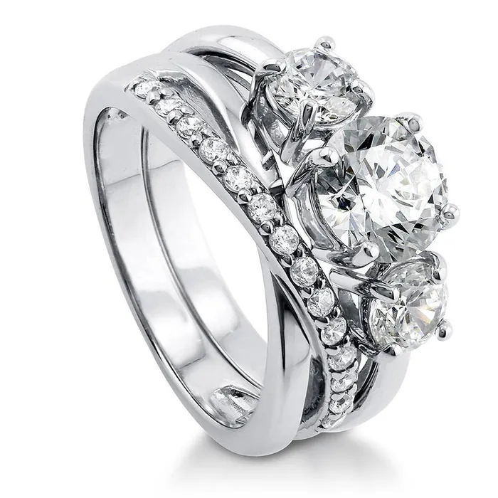 BERRICLE 3Stone Infinity 125ct CZ Ring Set in Sterling Silver Rings
