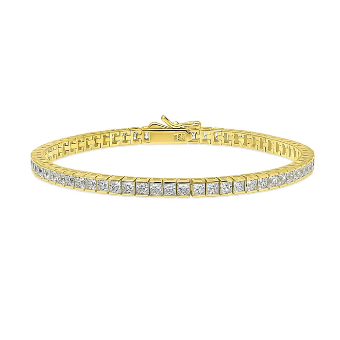 BERRICLE Bracelets Bar Princess CZ Tennis Bracelet in Gold Flashed Sterling Silver BERRICLE Bracelets Bar Princess CZ Tennis Bracelet in Gold Flashed Sterling Silver