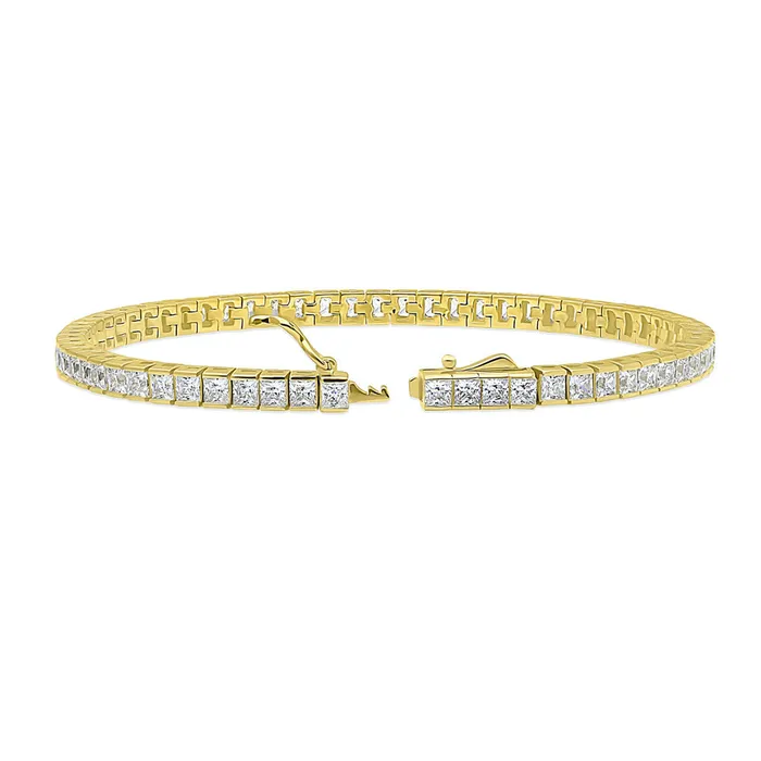 BERRICLE Bracelets Bar Princess CZ Tennis Bracelet in Gold Flashed Sterling Silver