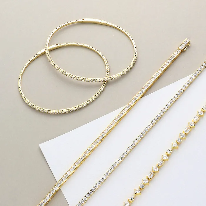 BERRICLE Bracelets Bar Princess CZ Tennis Bracelet in Gold Flashed Sterling Silver