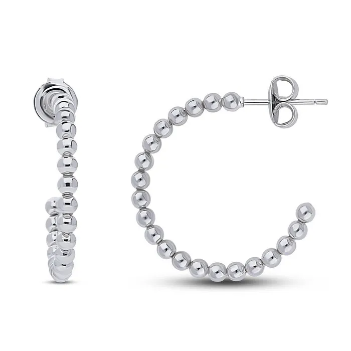 BERRICLE Earrings Bead Medium Hoop Earrings in Sterling Silver 093
