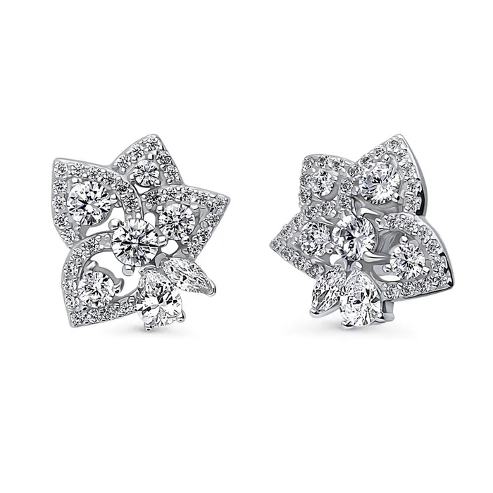 BERRICLE Earrings Flower CZ Stud Earrings in Sterling Silver