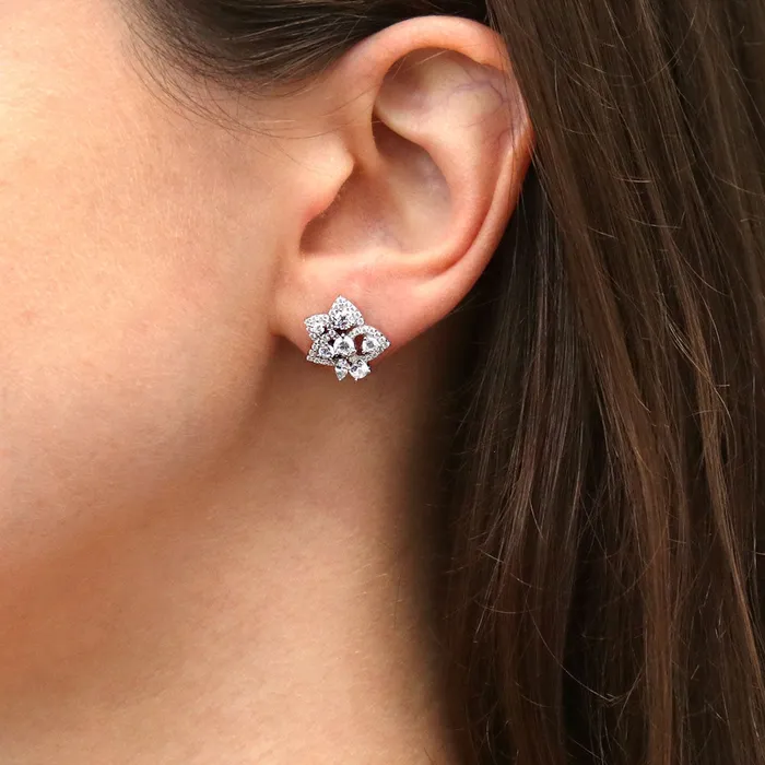BERRICLE Earrings Flower CZ Stud Earrings in Sterling Silver