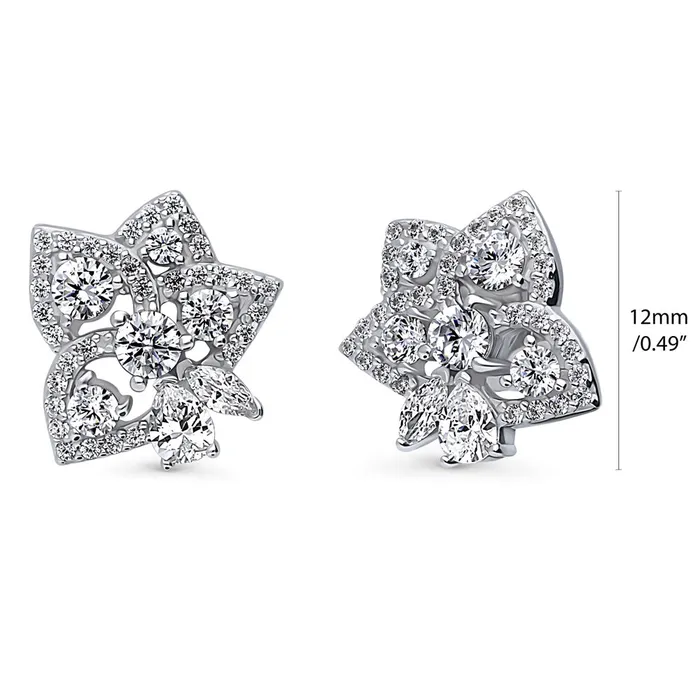 BERRICLE Earrings Flower CZ Stud Earrings in Sterling Silver