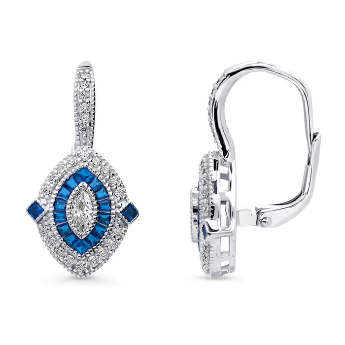 BERRICLE Earrings Navette Halo CZ Leverback Earrings in Sterling Silver
