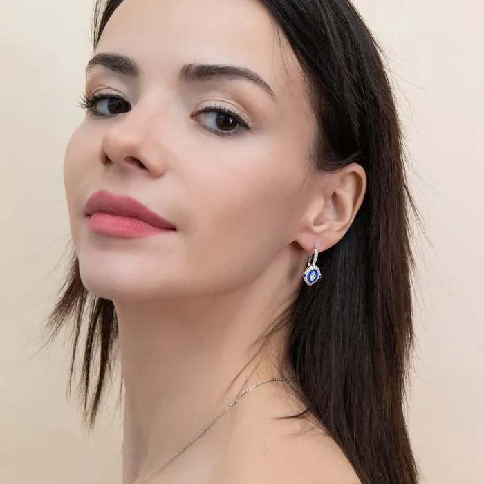 BERRICLE Earrings Navette Halo CZ Leverback Earrings in Sterling Silver