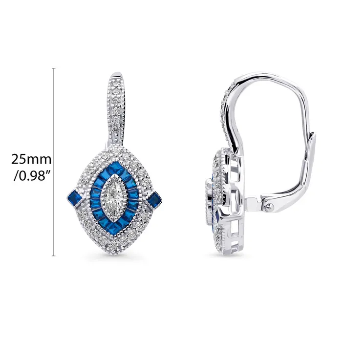 BERRICLE Earrings Navette Halo CZ Leverback Earrings in Sterling Silver
