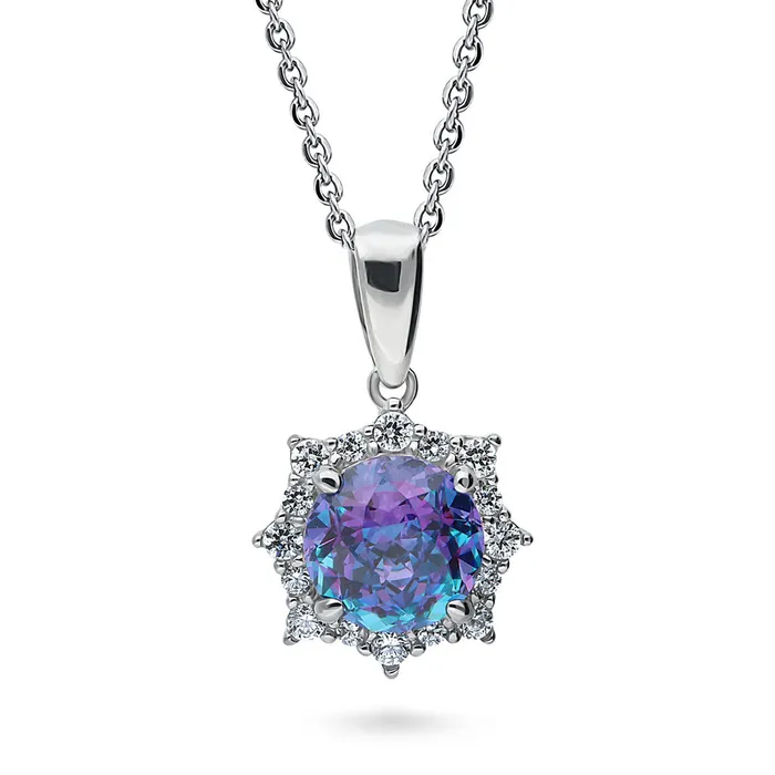 BERRICLE Earrings Sunburst Halo Purple Aqua CZ Set in Sterling Silver