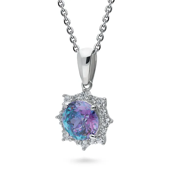 BERRICLE Earrings Sunburst Halo Purple Aqua CZ Set in Sterling Silver