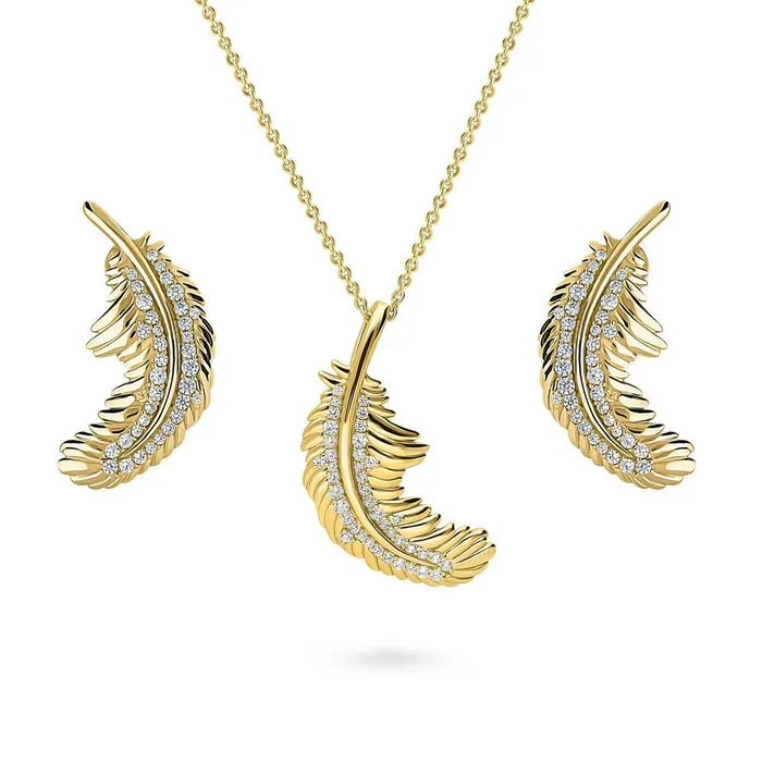 BERRICLE Necklaces Feather CZ Necklace and Earrings in Sterling Silver