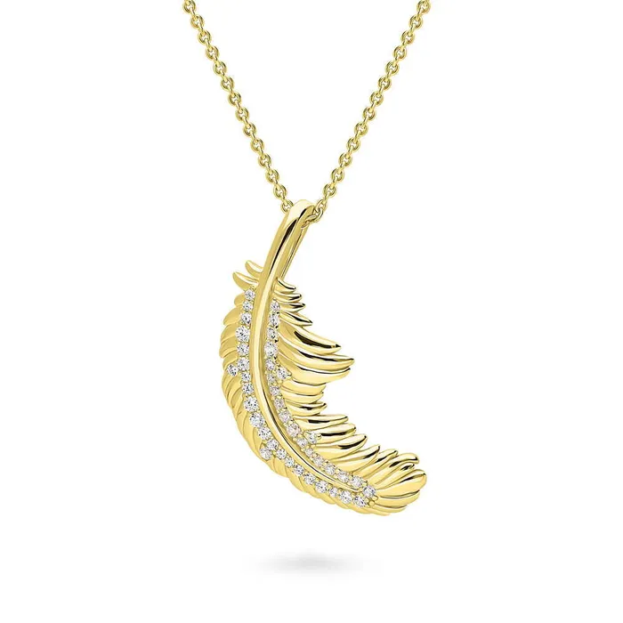 BERRICLE Necklaces Feather CZ Necklace and Earrings in Sterling Silver