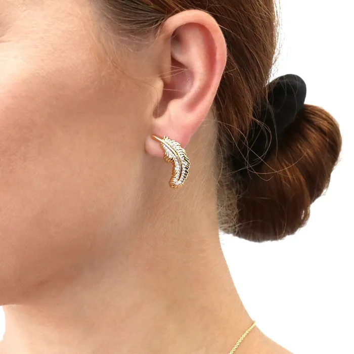 BERRICLE Necklaces Feather CZ Necklace and Earrings in Sterling Silver