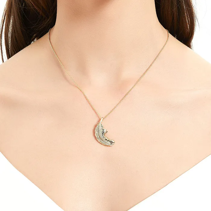 BERRICLE Necklaces Feather CZ Necklace and Earrings in Sterling Silver