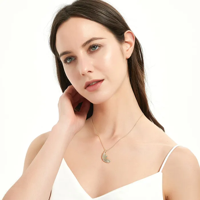 BERRICLE Necklaces Feather CZ Necklace and Earrings in Sterling Silver
