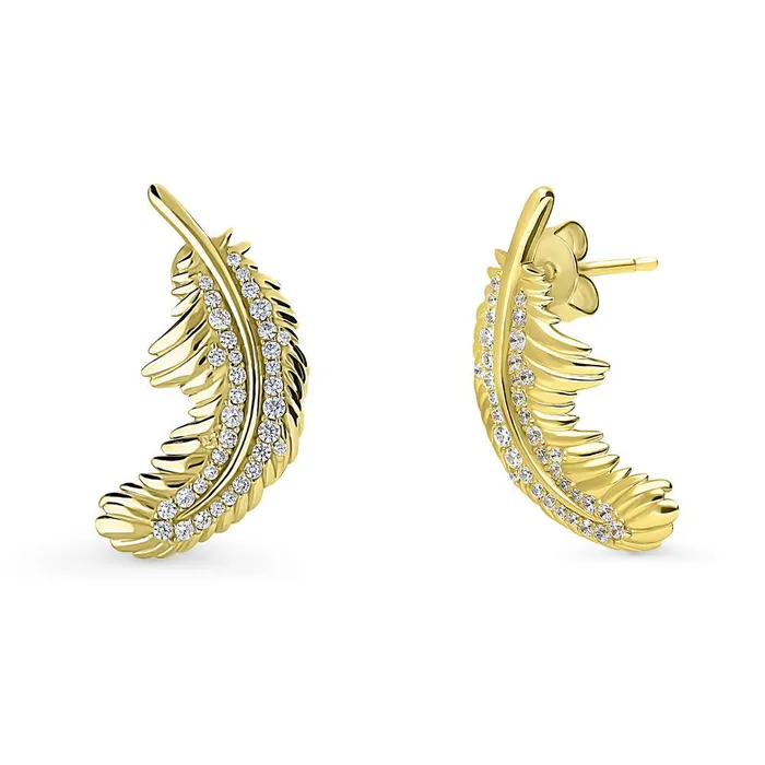 BERRICLE Necklaces Feather CZ Necklace and Earrings in Sterling Silver