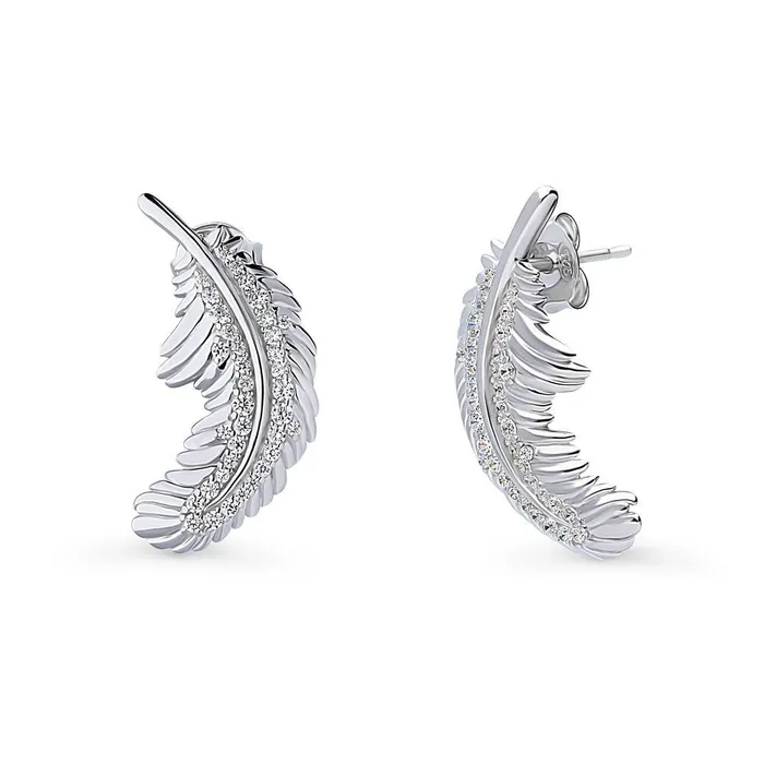 BERRICLE Necklaces Feather CZ Necklace and Earrings in Sterling Silver