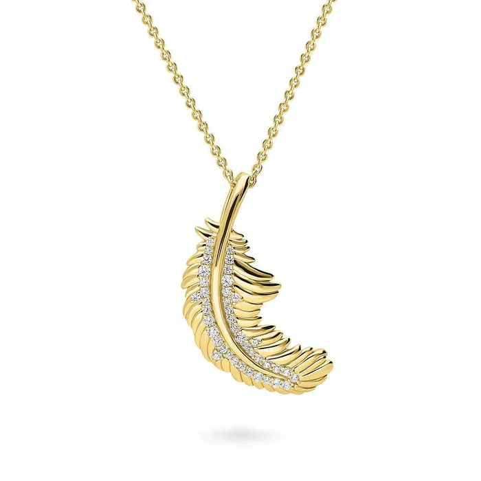 BERRICLE Necklaces Feather CZ Necklace and Earrings in Sterling Silver