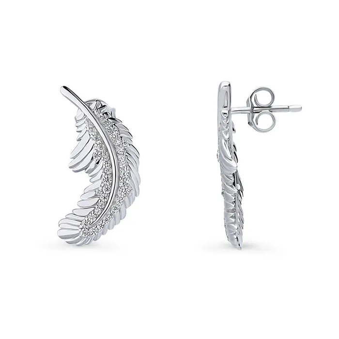 BERRICLE Necklaces Feather CZ Necklace and Earrings in Sterling Silver