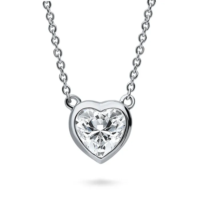 BERRICLE Necklaces Solitaire Bezel Heart CZ Necklace in Sterling Silver 07ct