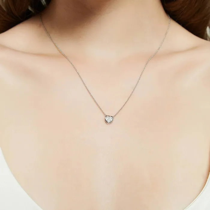 BERRICLE Necklaces Solitaire Bezel Heart CZ Necklace in Sterling Silver 07ct