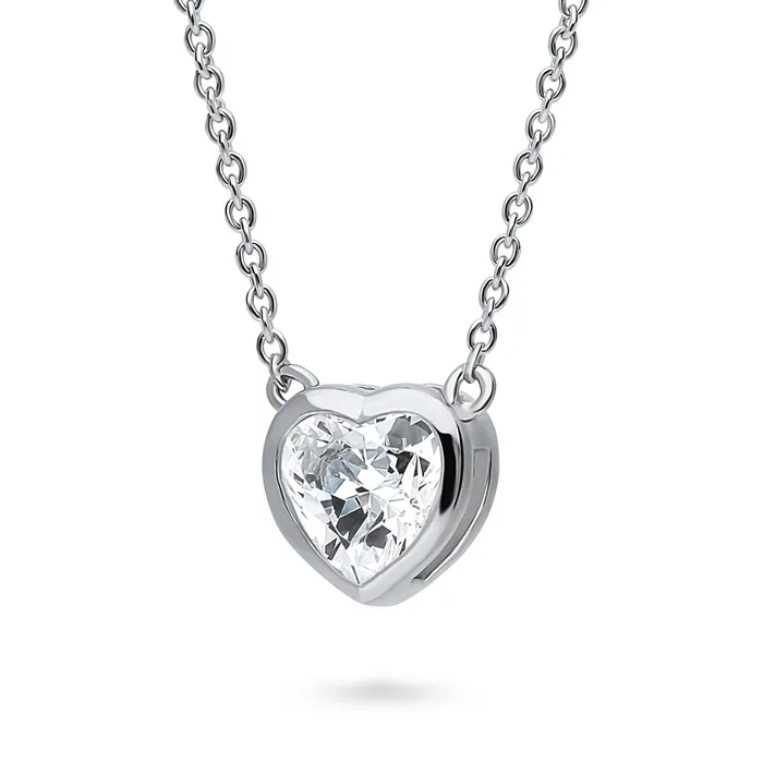 BERRICLE Necklaces Solitaire Bezel Heart CZ Necklace in Sterling Silver 07ct