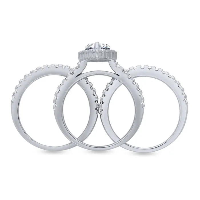BERRICLE Rings Halo Pear CZ Ring Set in Sterling Silver