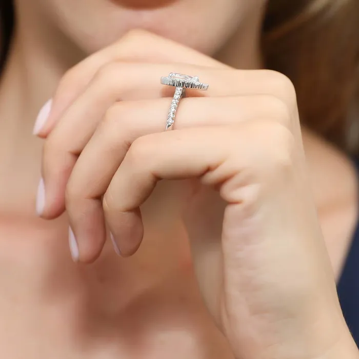 BERRICLE Rings Halo Pear CZ Ring Set in Sterling Silver